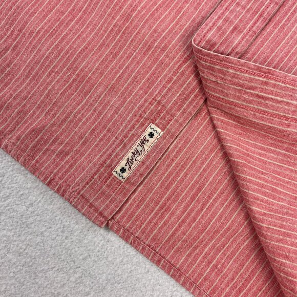Lucky Brand Western Pearl Snap Shirt Mens M Pink Stripe Sawtooth Pocket Cowboy - Picture 6 of 11